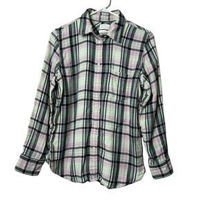 J. Crew Button Up Shirt Green Gingham Plaid Cotton Classic Fit Womens 10